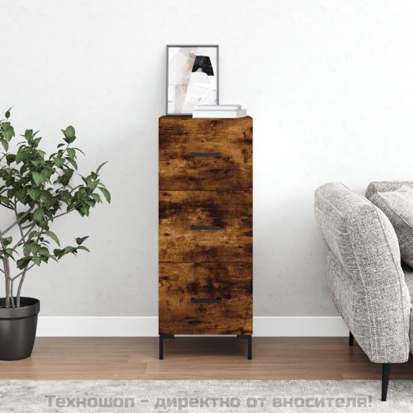 Сайдборд, опушен дъб, 34,5x34x90 см, инженерно дърво