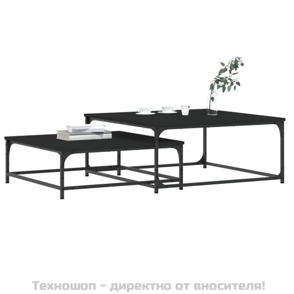 Стифиращи кафе маси, 2 бр, черни, инженерно дърво