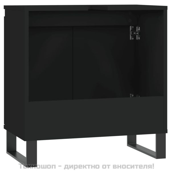 Шкаф за баня, черен, 58x33x60 см, инженерно дърво