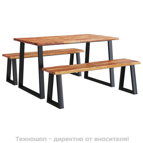 Трапезен комплект от 3 части с жив ръб акациево дърво масив
