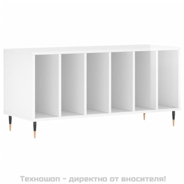 Шкаф за грамофонни плочи бял гланц 100x38x48 см инженерно дърво
