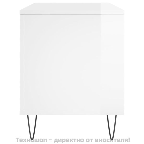 Шкаф за грамофонни плочи бял гланц 100x38x48 см инженерно дърво