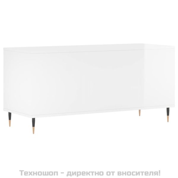 Шкаф за грамофонни плочи бял гланц 100x38x48 см инженерно дърво