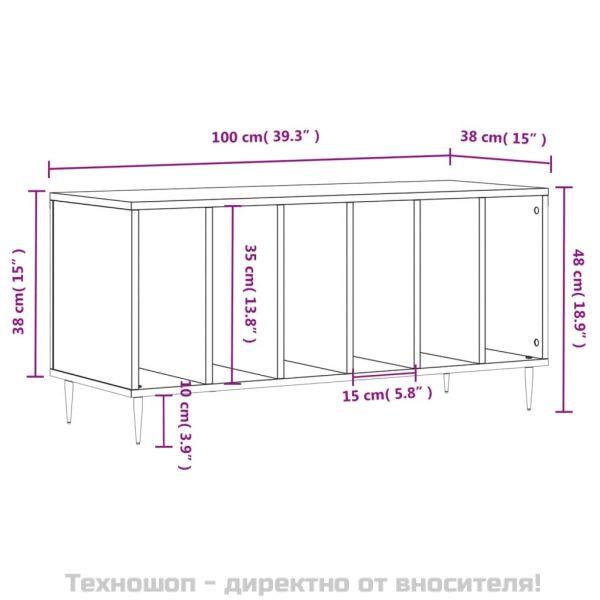 Шкаф за грамофонни плочи бял гланц 100x38x48 см инженерно дърво
