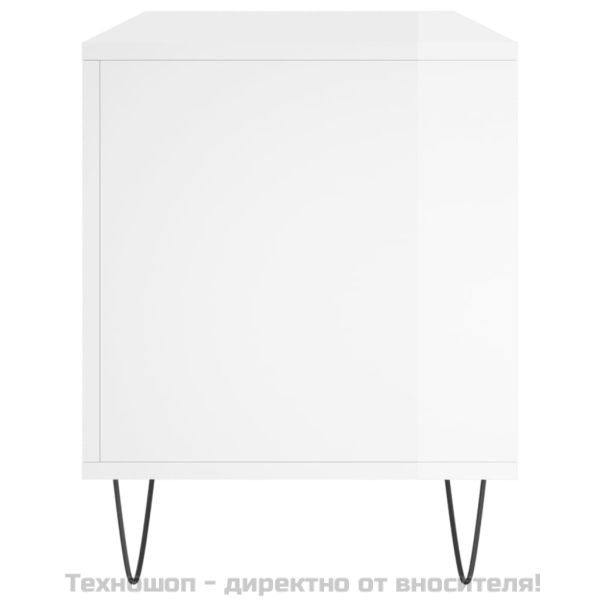 Шкаф за грамофонни плочи бял гланц 100x38x48 см инженерно дърво