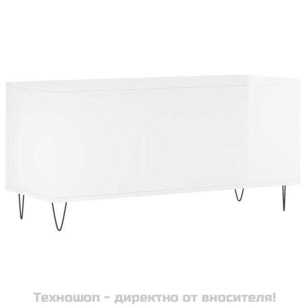Шкаф за грамофонни плочи бял гланц 100x38x48 см инженерно дърво