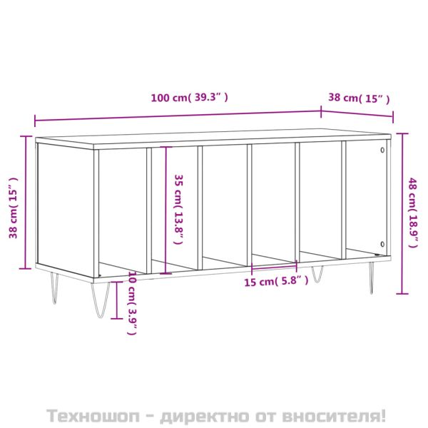 Шкаф за грамофонни плочи бял гланц 100x38x48 см инженерно дърво