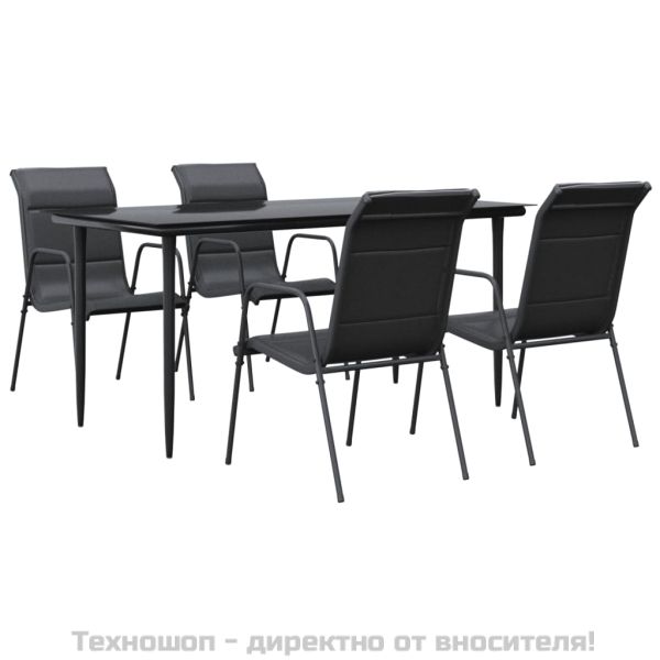 Градински трапезен комплект 5 части черен стомана и текстилен