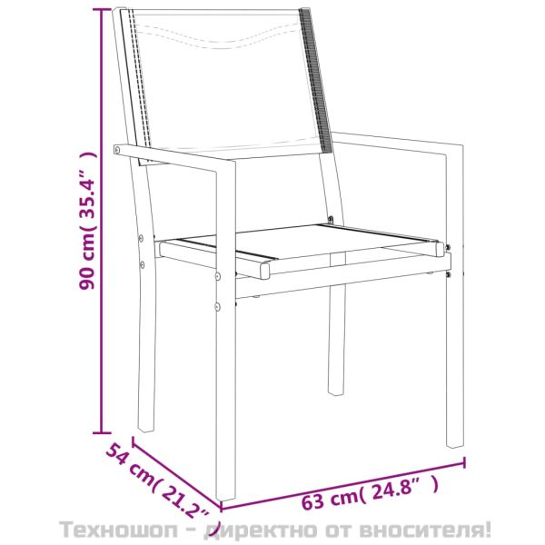 Градински трапезен комплект 3 части черен стомана и текстилен
