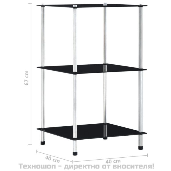 Етажерка с 3 рафта, черна, 40x40x67 см, закалено стъкло