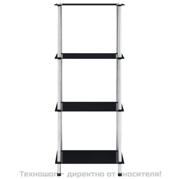 Етажерка с 4 рафта, черна, 40x40x100 см, закалено стъкло