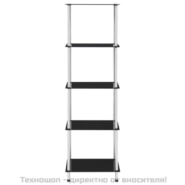 Етажерка с 5 рафта, черна, 40x40x130 см, закалено стъкло