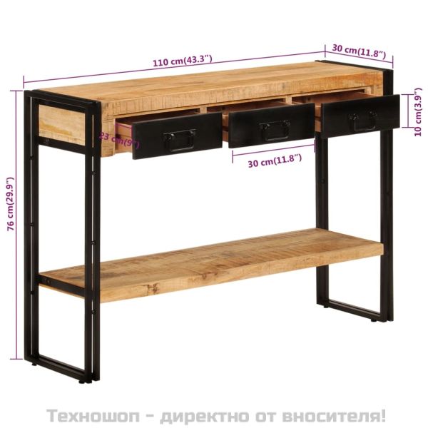 Конзолна маса, 110x30x76 cм, мангово дърво масив