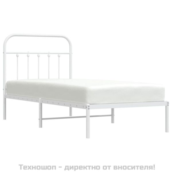 Метална рамка за легло с горна табла, бяла, 90x190 см