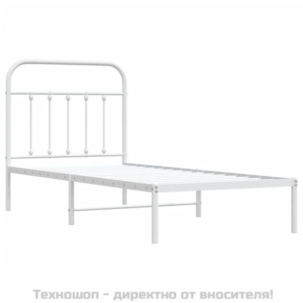 Метална рамка за легло с горна табла, бяла, 90x190 см