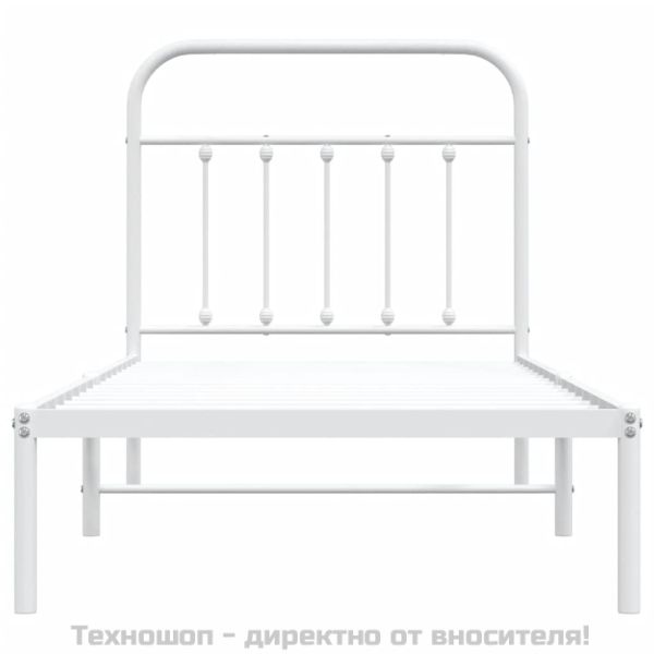 Метална рамка за легло с горна табла, бяла, 90x190 см