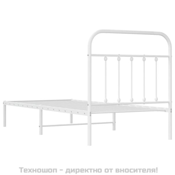 Метална рамка за легло с горна табла, бяла, 90x190 см