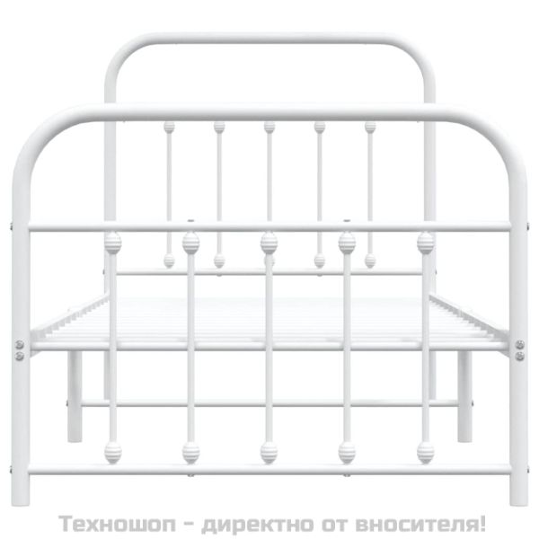 Метална рамка за легло с горна и долна табла, бяла, 90x200 см