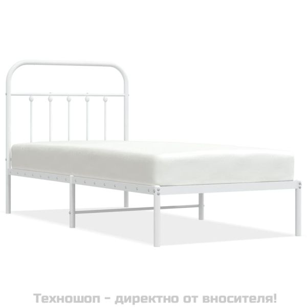 Метална рамка за легло с горна табла, бяла, 90x200 см