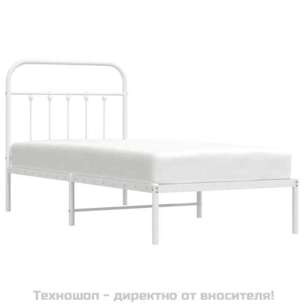 Метална рамка за легло с горна табла, бяла, 90x200 см
