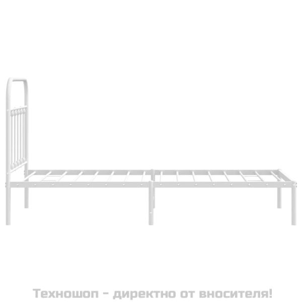 Метална рамка за легло с горна табла, бяла, 90x200 см