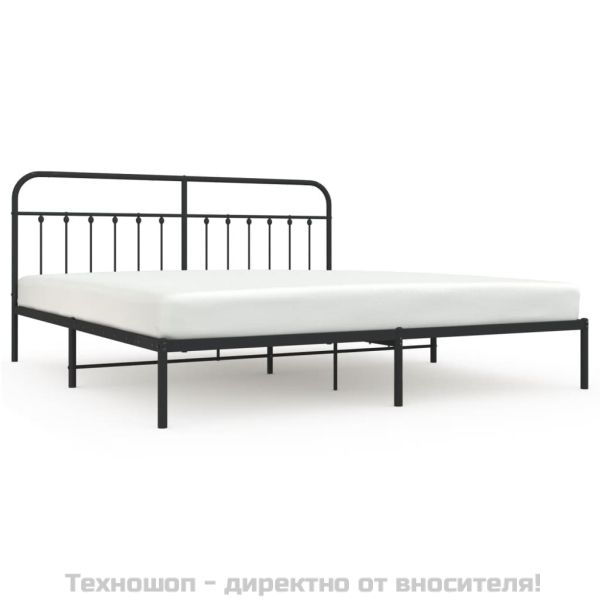 Метална рамка за легло с горна табла, черна, 200x200 см