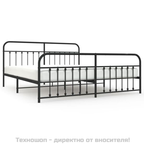 Метална рамка за легло с горна и долна табла, черна, 200x200 см