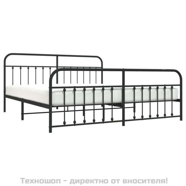 Метална рамка за легло с горна и долна табла, черна, 200x200 см