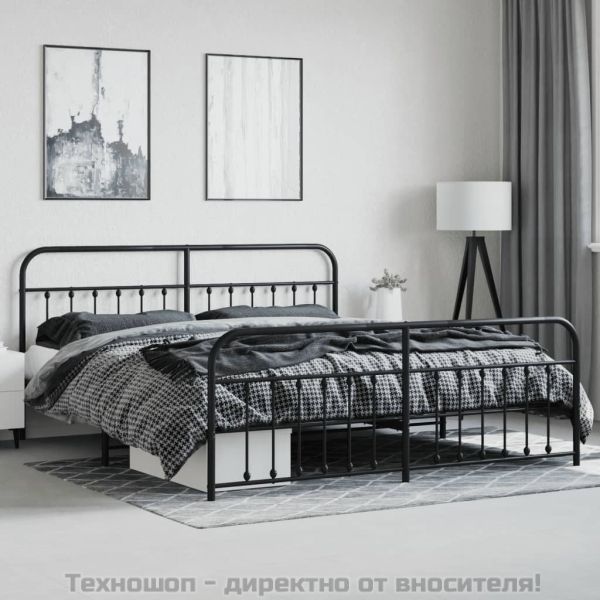 Метална рамка за легло с горна и долна табла, черна, 200x200 см