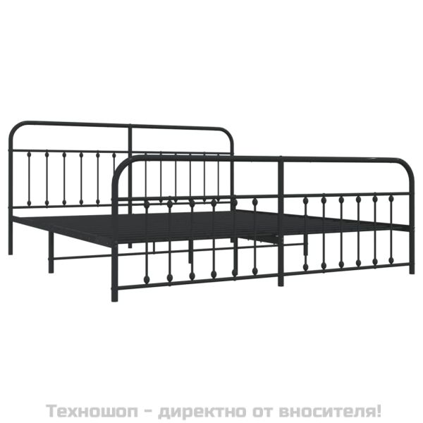 Метална рамка за легло с горна и долна табла, черна, 200x200 см