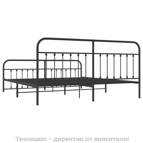 Метална рамка за легло с горна и долна табла, черна, 200x200 см