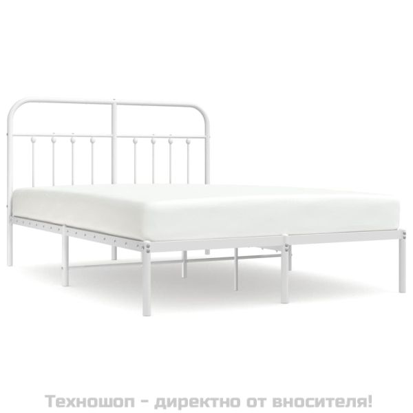 Метална рамка за легло с горна табла, бяла, 140x190 см