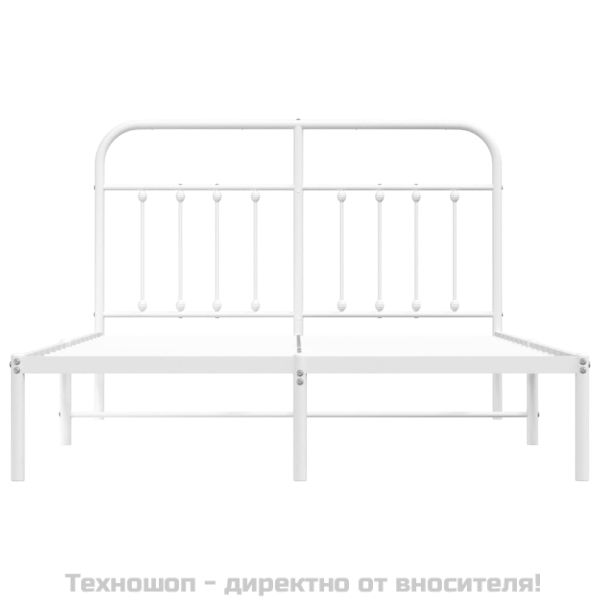 Метална рамка за легло с горна табла, бяла, 140x190 см