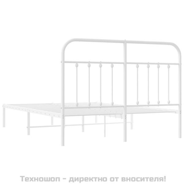 Метална рамка за легло с горна табла, бяла, 140x190 см