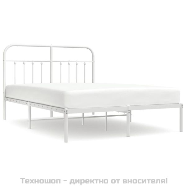 Метална рамка за легло с горна табла, бяла, 140x200 см