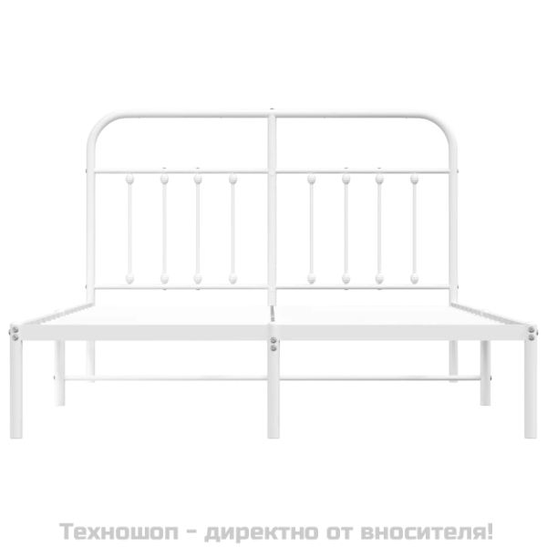 Метална рамка за легло с горна табла, бяла, 140x200 см