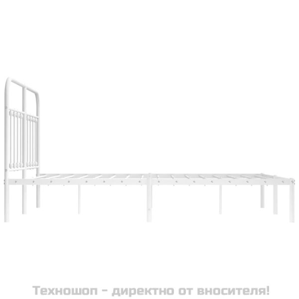 Метална рамка за легло с горна табла, бяла, 140x200 см
