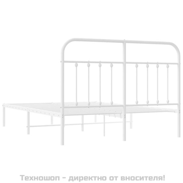 Метална рамка за легло с горна табла, бяла, 140x200 см