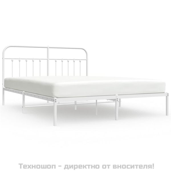 Метална рамка за легло с горна табла, бяла, 160x200 см