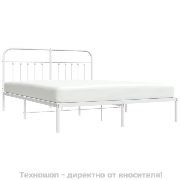 Метална рамка за легло с горна табла, бяла, 160x200 см