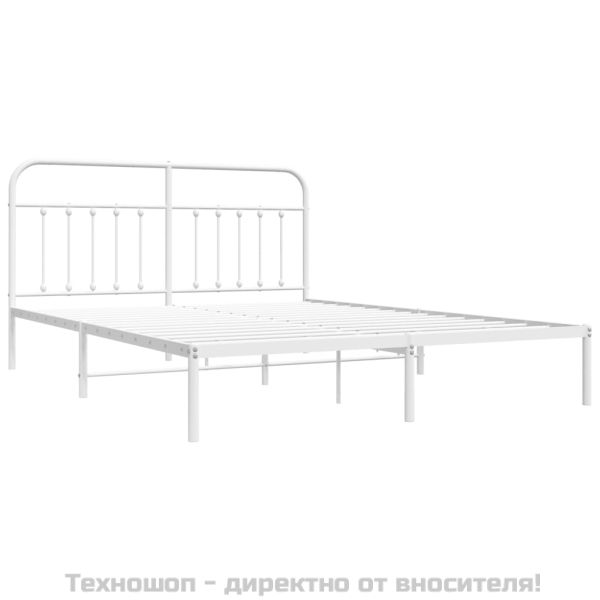 Метална рамка за легло с горна табла, бяла, 160x200 см