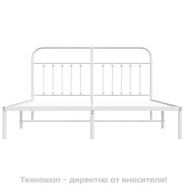 Метална рамка за легло с горна табла, бяла, 160x200 см