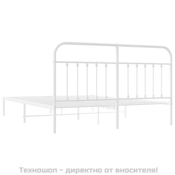 Метална рамка за легло с горна табла, бяла, 160x200 см