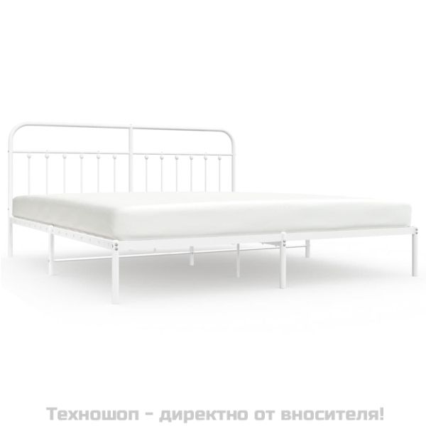 Метална рамка за легло с горна табла, бяла, 200x200 см