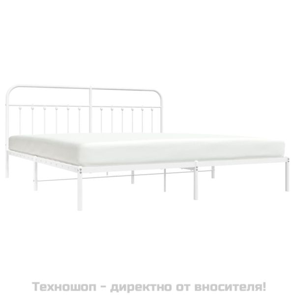 Метална рамка за легло с горна табла, бяла, 200x200 см