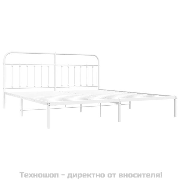 Метална рамка за легло с горна табла, бяла, 200x200 см