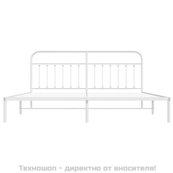 Метална рамка за легло с горна табла, бяла, 200x200 см