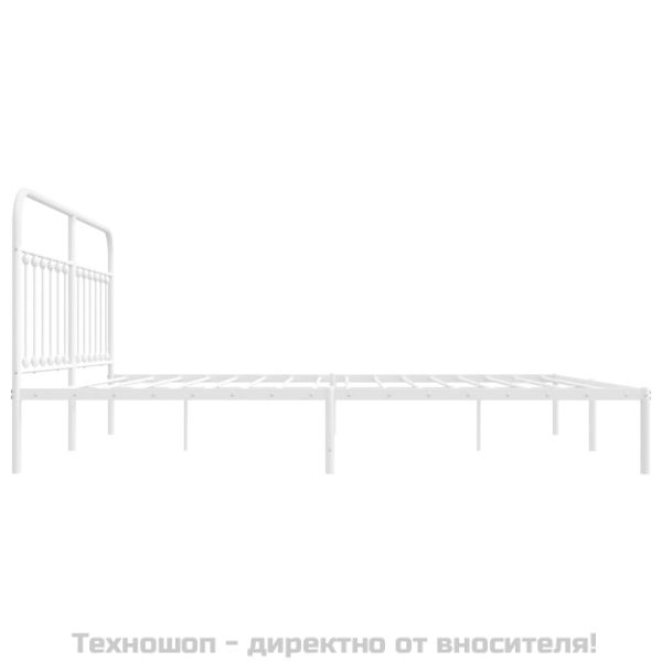 Метална рамка за легло с горна табла, бяла, 200x200 см