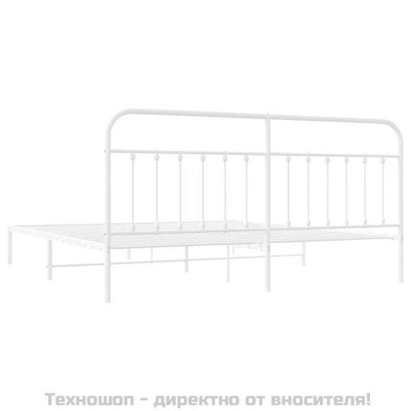 Метална рамка за легло с горна табла, бяла, 200x200 см