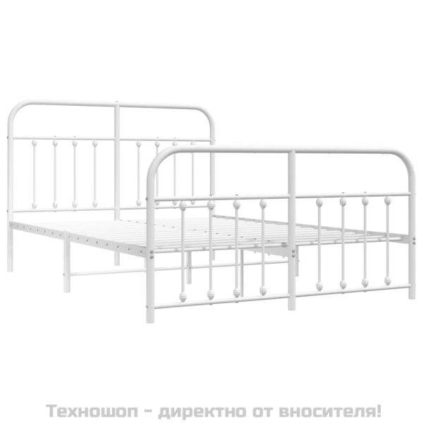 Метална рамка за легло с горна и долна табла, бяла, 140x190 см